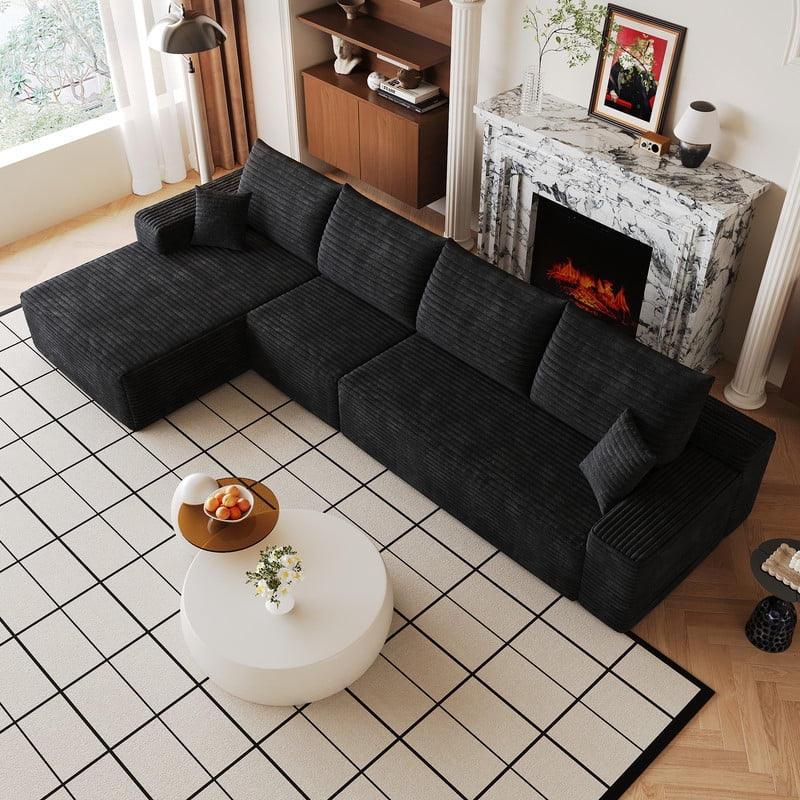 135" Cloud Sectional Sofa with Left Facing Chaise, Modern Modular Deep Seat Couch, Plush Corduroy Upholstered Sofa for Living Room, Bedroom, Apartment, No Assembly Required