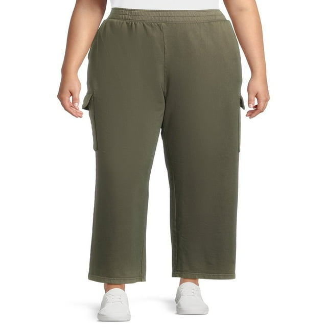 CHOK Pantalon Cargo en Tissu Éponge Française pour Femmes Grande Taille 28” Entrejambe