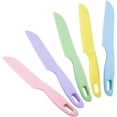 thumbnail image 2 of Safety Knife 5 Pcs Plastic Safe Knives for Chopping Colorful Serrated Kitchen Chef Knife Chefs Knives for Vegetable Fruit Tomato and Cake (5 Colors) (Light Color), 2 of 5