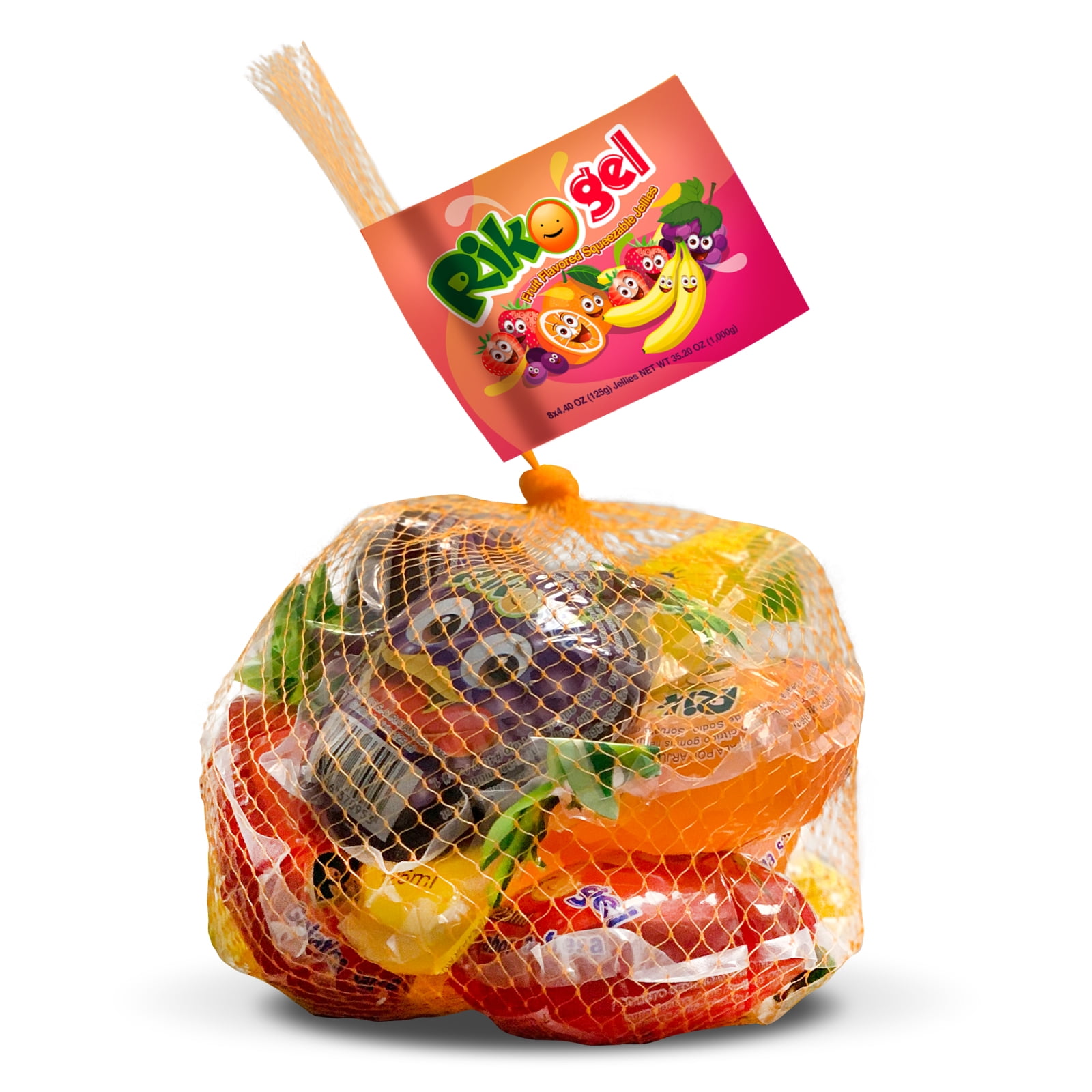 RikoGel Fruit Flavored Squeezable Jellies 125 ml Gelatinas de Frutas 8 unidades (Pack of 6