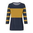 thumbnail image 5 of CLOISE Womens Shirts Fall Fashion Striped Tees Round Neck 3/4 Sleeve Tops Casual Color Block Basic Shirts Flowy Outfits Dark Blue M, 5 of 5