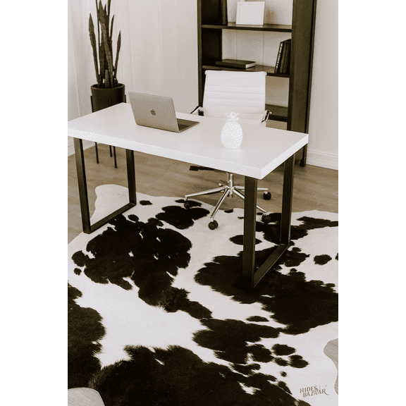 Genuine Leather Cowhide Black and White Area Rug, 5x7 ft