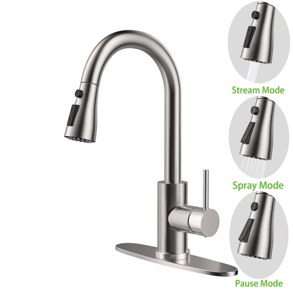 Kitchen Faucet with Pull-Down Spray high arc Single Handle Commercial Stainless Steel Brushed Nickel Kitchen Sink Faucet with Deck Suitable for bar Laundry RV Farmhouse (Brushed Nickel)