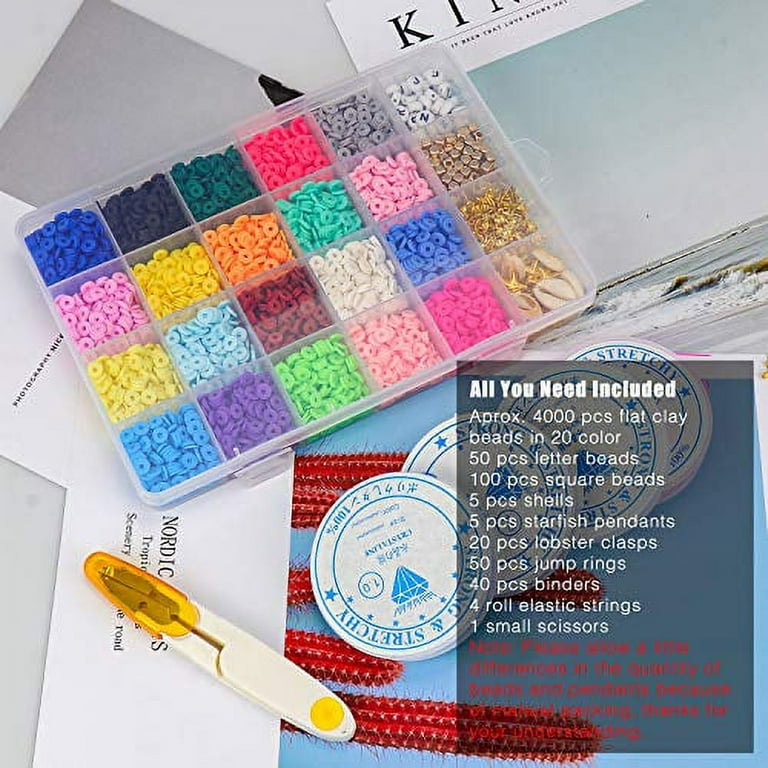 Korilave 4600 Clay Beads for Bracelets Making Kit, 20 Colors Flat Round Polymer 6mm Beads