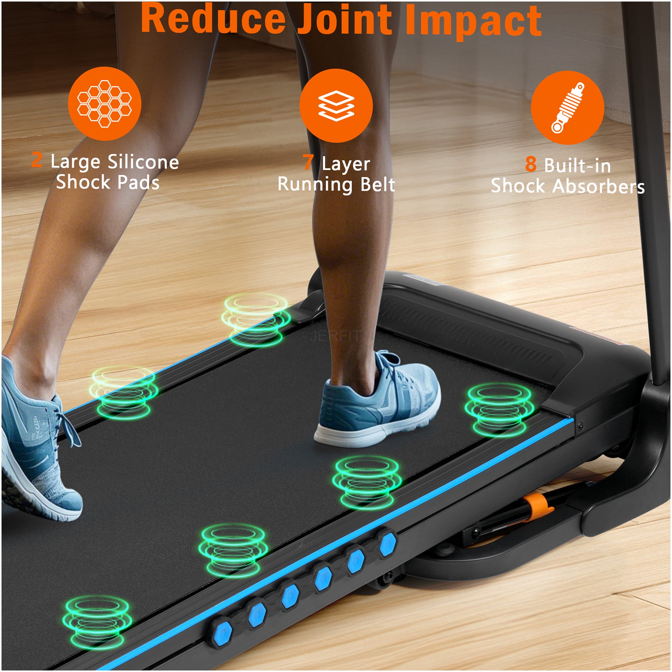 JERFIT Auto-Folding Incline Treadmill for Home, 3.0HP Quiet Motor, 10MPH, 350LBS Capacity, Bluetooth Speaker, USB/Type-C Charging, Compact for Small Spaces