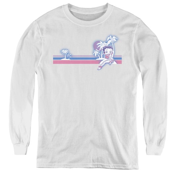 Betty Boop Reto Surf Band Youth Long Sleeve T-Shirt Tee White