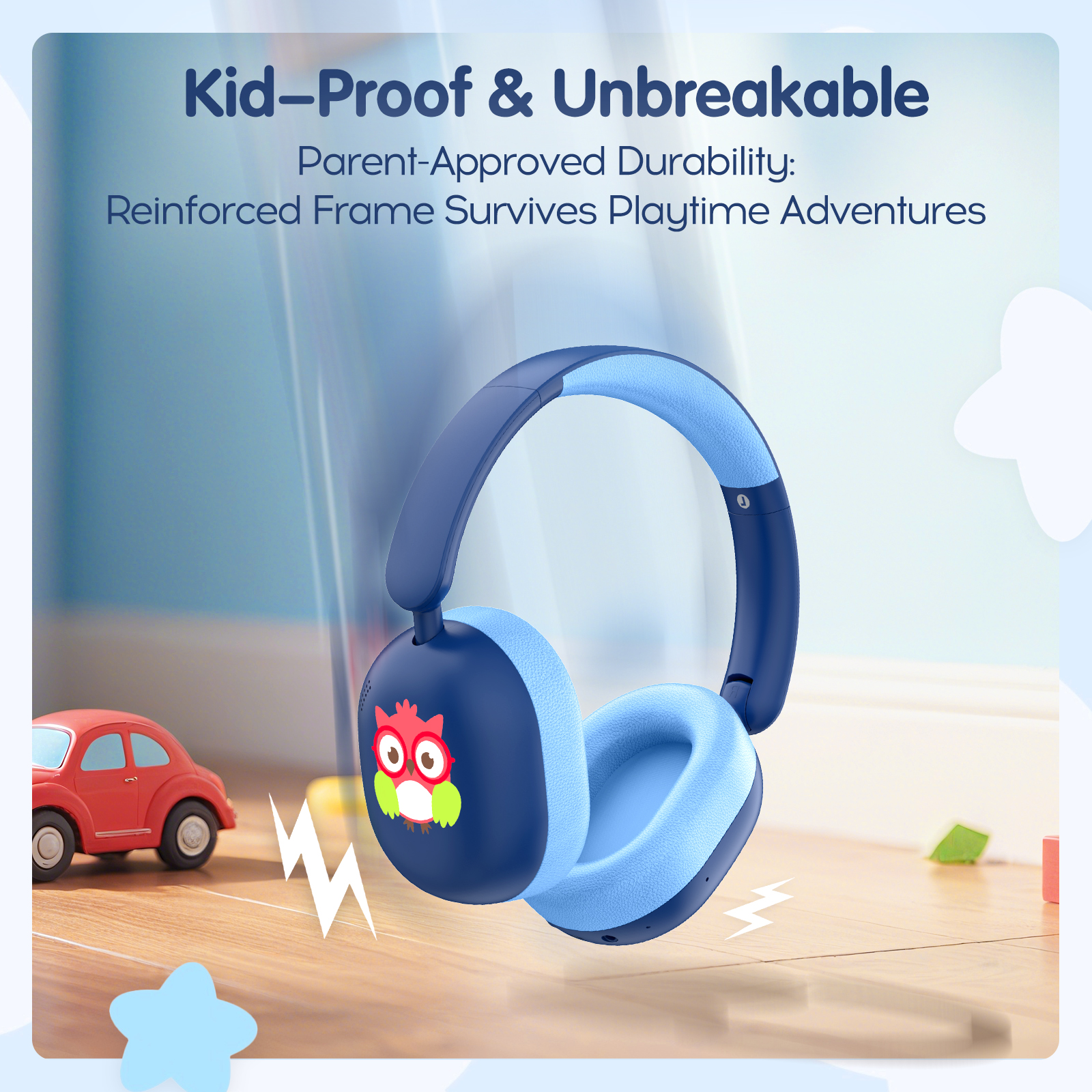 LOBKIN Kids Bluetooth Headphones Over Ear Headphones with Mic 35H Playtime 85dB Safe Volume Foldable Design for Girls Boys Travel/School/Tablet Blue