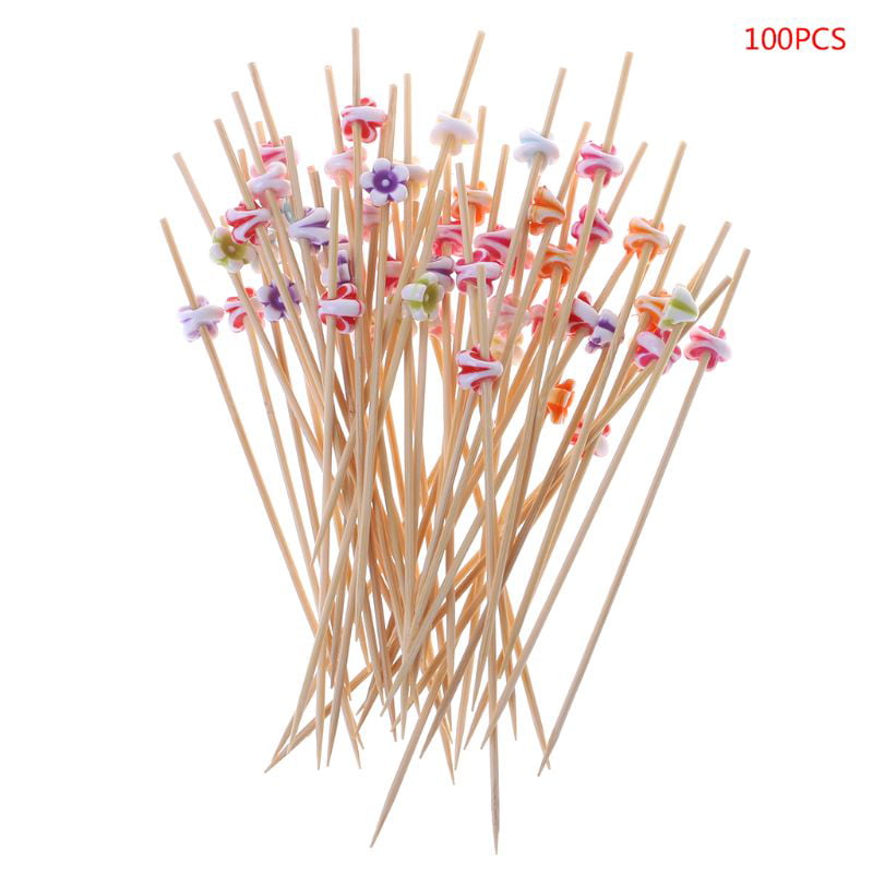 100pcs Acrylic Flower Food Fruit Picks Salad Party Sticks Cocktail Toothpicks 