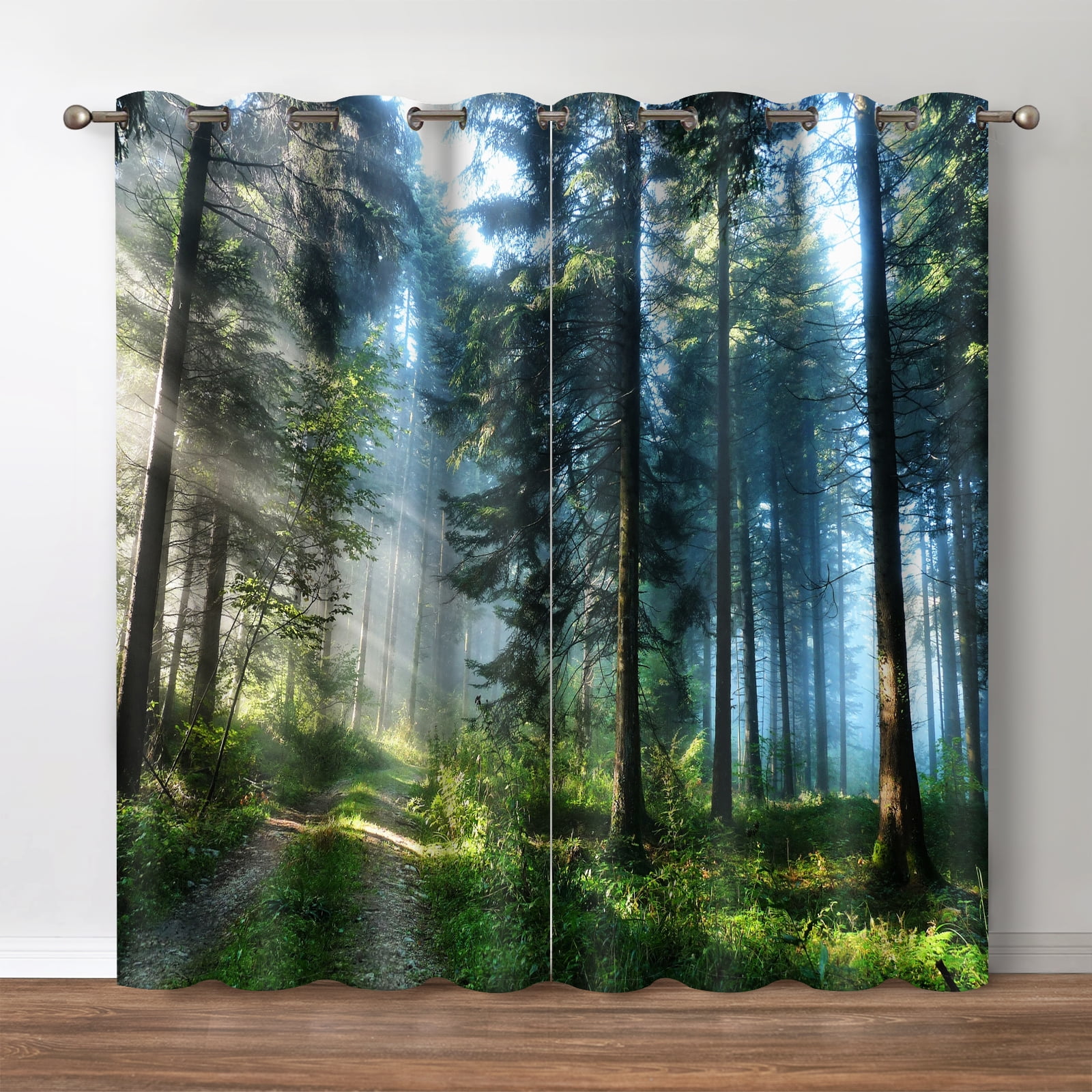 Jekeno Forest Blackout Curtains,Trees in Bright Sunshine,Jungle Woodland Shrub Woodsy Nature