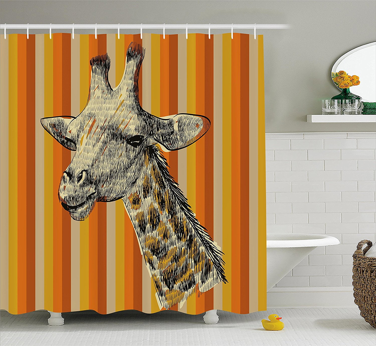 Giraffe Shower Curtain African Safari Animals Print for Bathroom 