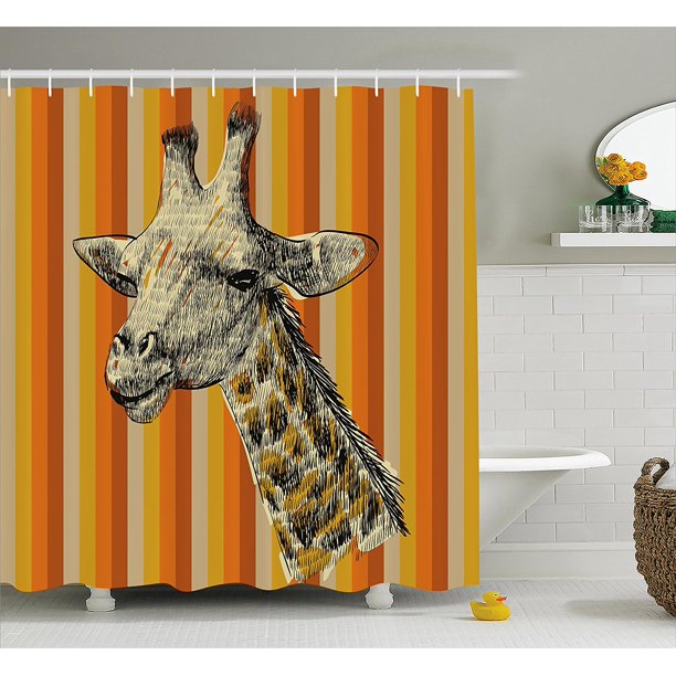 Giraffe Shower Curtain Set By Sketch Style Portrait Of A Giraffe Hipster African Animal Zoo Safari Wildlife Themed Art Fabric Bathroom Decor With Hooks By Ambesonne Ship From Us Walmart Com