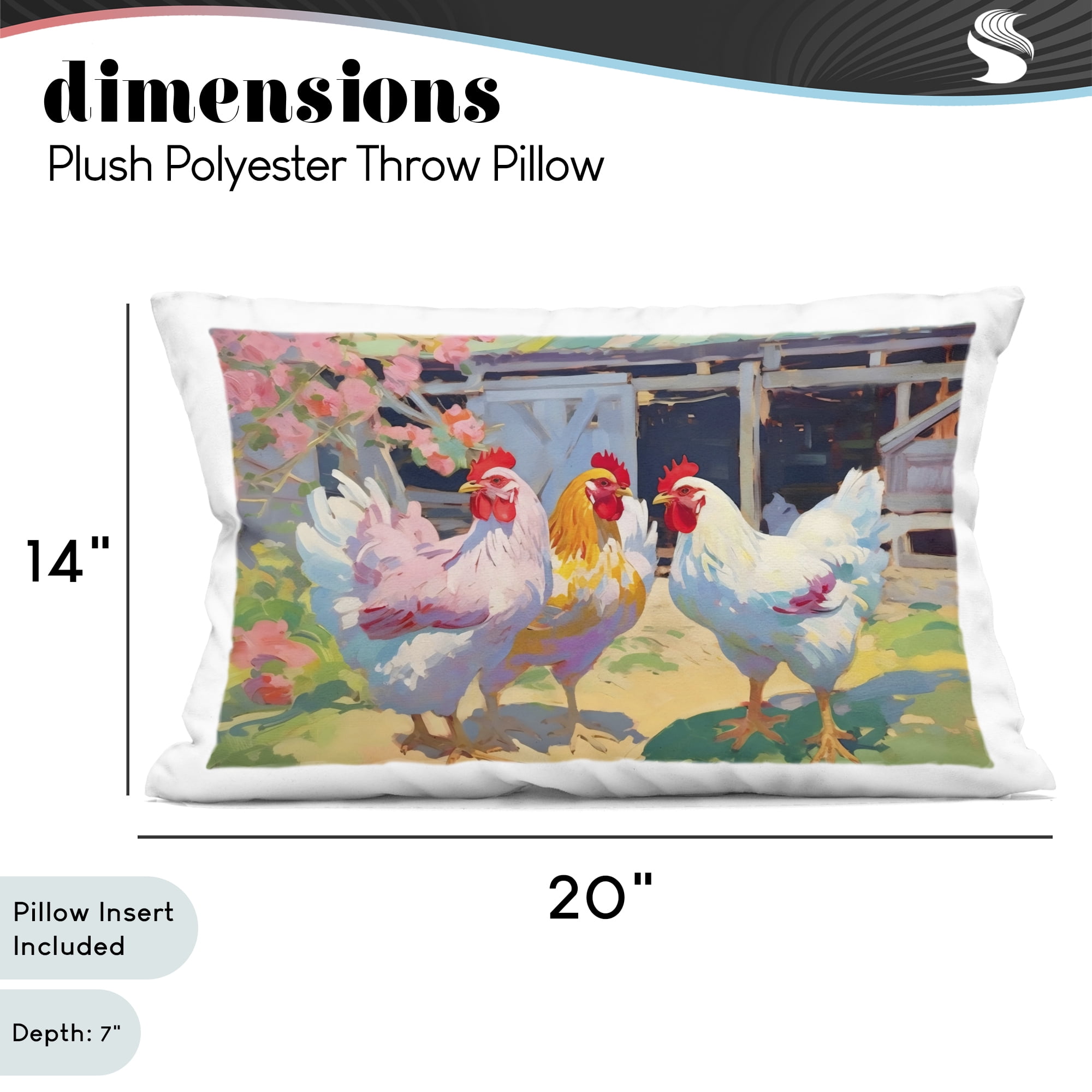 Stupell Industries Colorful Chickens in Sunlit Yard Decorative Printed Throw Pillow, design by Creative Studio, 14 x 7 x 20