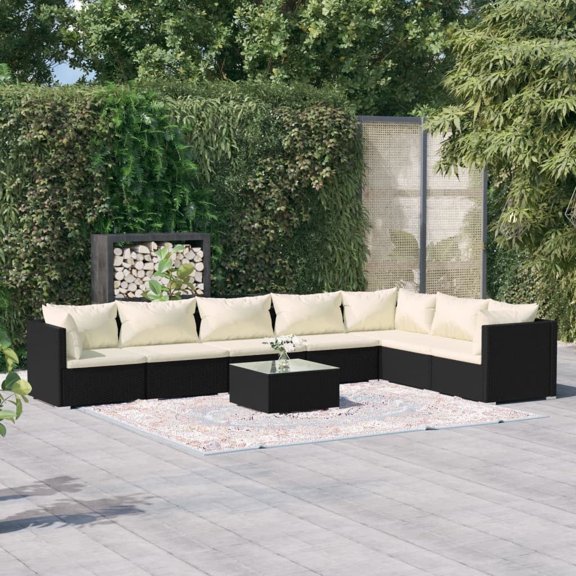 vidaXL 8 Piece Patio Lounge Set with Cushions Poly Rattan Black