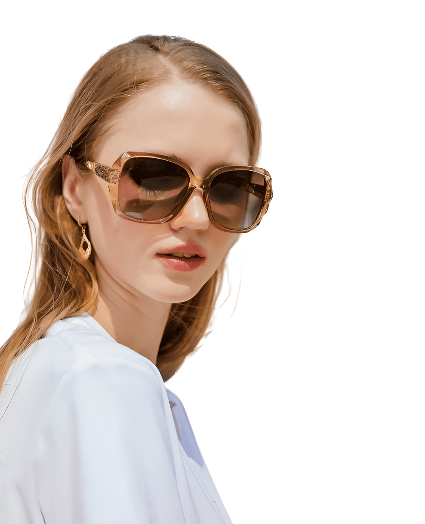 Women\'s Gold Crystal Square Sunglasses Sparkling Composite Shiny Frame Design Amazon.com: FEISEDY Polarized Women Square Sunglasses  main image 2