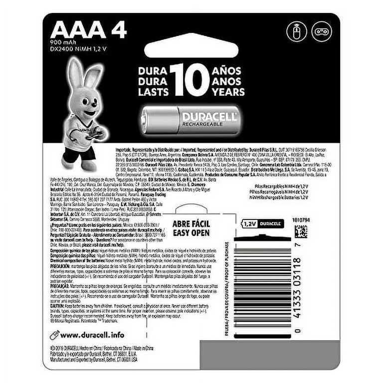 Duracell - Pilas AAA recargables - Batería triple A multiusos de larga  duración para el hogar y el negocio - 4 unidades : Salud y Hogar 