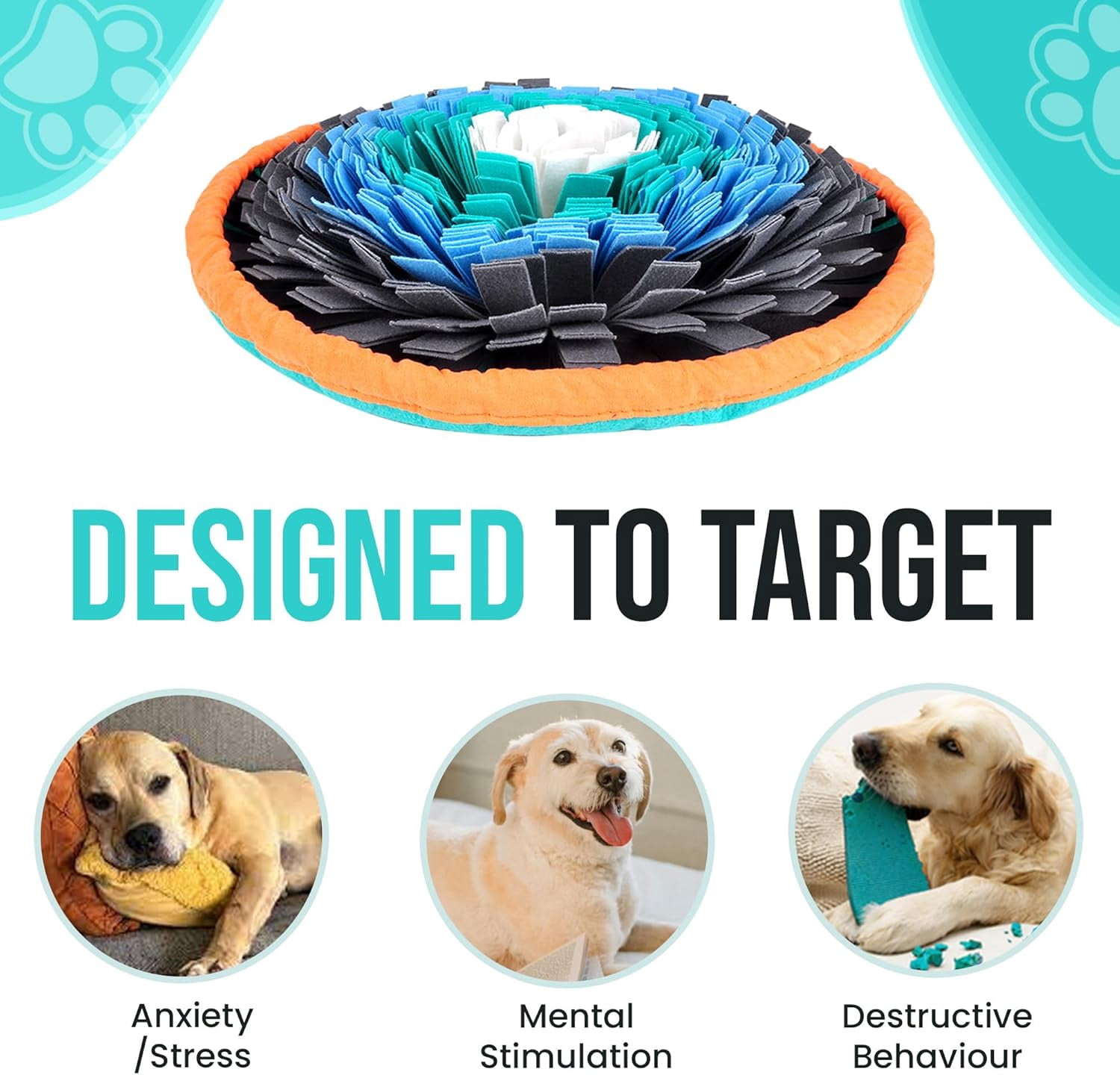 18 Inch Dog Snuffle Mat, Interactive Puzzle Foraging Toy, Slow Feeder Nose Work Training Mat for Mental Enrichment, Washable Pet Sniff Mat with Training Clicker and Suction Cup