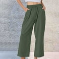 thumbnail image 2 of Outfmvch Women's Linen Pants High Waisted Baggy Wide Beach Pants Beach Wear Beach Travel Barrel Pants Lightweight Wide Leg Drawstring Wide Boho Pants Green 2 5xl, 2 of 9