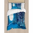 thumbnail image 3 of Christmas Duvet Cover Set King Size, Santa in Sleigh a Night with Full Moon in the Sky Snowy Winter Xmas Theme Print, Decorative 3 Piece Bedding Set with 2 Pillow Shams, Navy Blue, by Ambesonne, 3 of 3