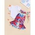 thumbnail image 4 of Bagilaanoe 4th of July Outfits for Newborn Baby Girls Short Sleeve Letter Print Romper Tops + Tie-dye Flare Trousers + Headband 3M 6M 12M 18M Infant Independence Day Clothes 3pcs Pants Set, 4 of 7