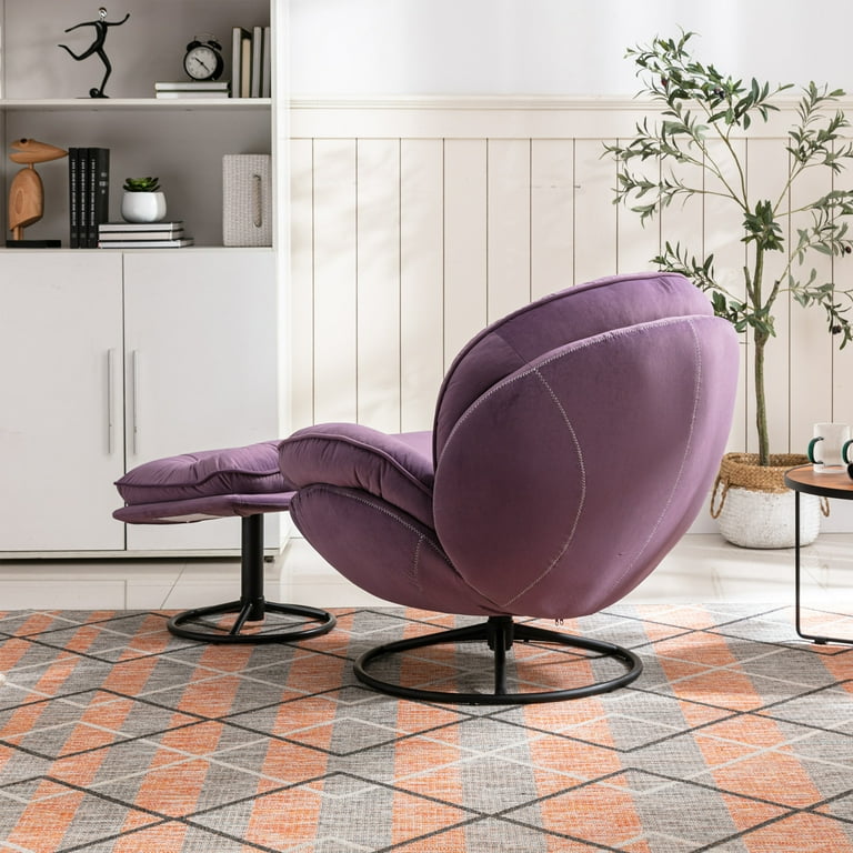 Modern Medieval Swivel Accent Chair with Ottoman Velvet Upholstered Lounge Sofa Chair with Metal Frame Cozy Lazy Sofa with Button Back Purple Walmart