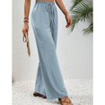 thumbnail image 3 of Defitshape Women's Wide Leg Pants Lounge Casual Trousers Long Casual Elastic Waist High Waisted Fall Palazzo Pants Light Blue Large, 3 of 4