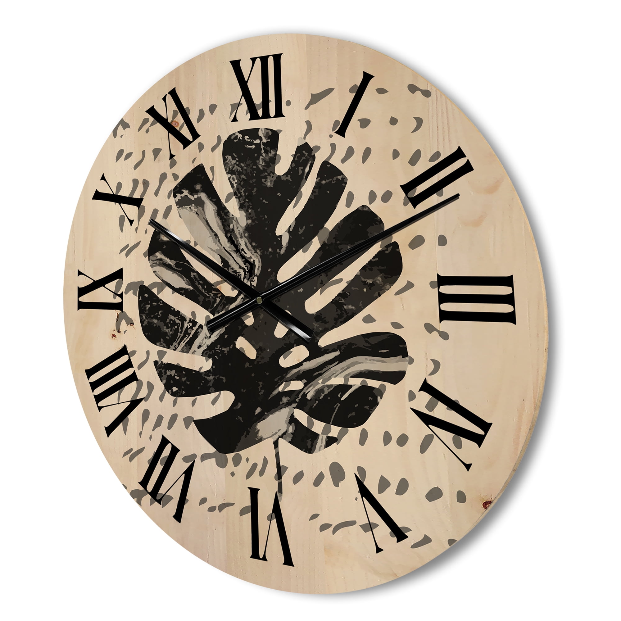 Designart 'Minimal Tropical Palm Leaf Over Grunge Texture' Tropical Wood Wall Clock