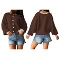 thumbnail image 3 of Women's Cropped Cardigan Sweaters Fall Long Sleeve Open Front Color Block Knit Outwear Coats Brown L, 3 of 8