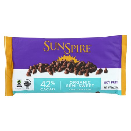 Sunspire Foods Organic 42 Percent Cacao Chips - Semi Sweet Chocolate - 9