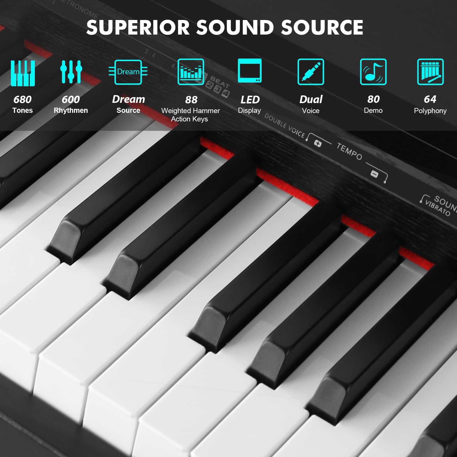 Black 88Keys Full Size Weighted Hammer Action Digital Piano Keyboards DREAM Source with 3-Pedal