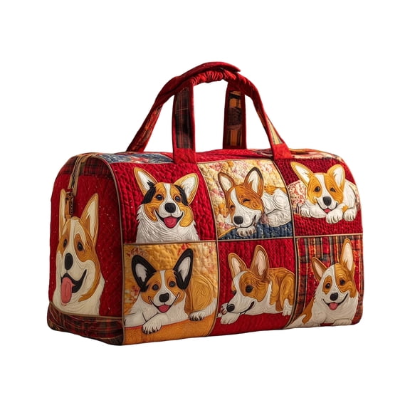 Cute Corgi & French Bulldog Duffel Bag, 3D Embroidered Canvas Travel Tote, Large Capacity Weekender Bag for Pet Lovers, Gym & Overnight Trips