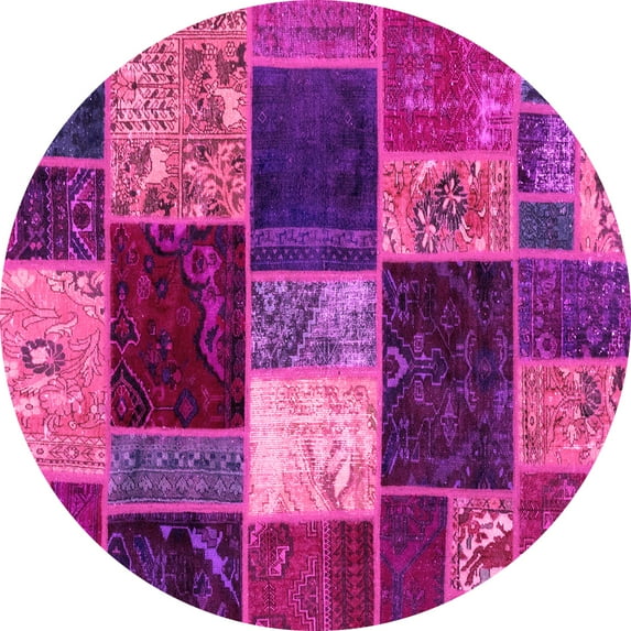 Ahgly Company Indoor Round Patchwork Pink Transitional Area Rugs, 3' Round
