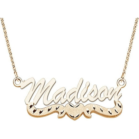 Personalized Large 3D Script Name with Diamond-Cut Heart Tail 14kt Gold-Plated Necklace, 18