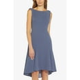thumbnail image 3 of ADRIANNA PAPELL Womens Blue Stretch Metallic Zippered Cowl Back Mermaid Hem Sleeveless Boat Neck Below The Knee Party Fit + Flare Dress 8, 3 of 3