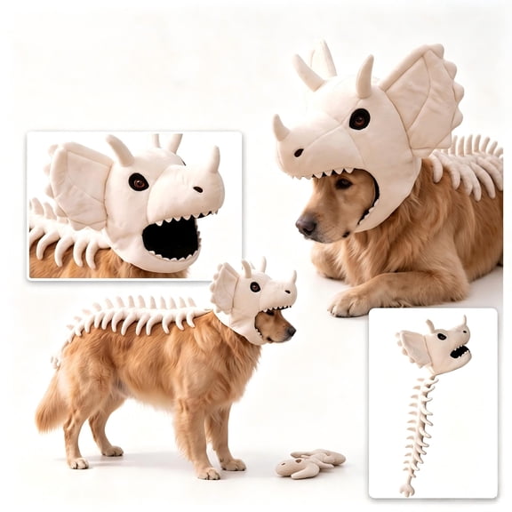 Dog Cat Pet Dinosaur Skeleton Costume, Soft Plush T Rex Outfit | 3D Dinosaur Bone Hood Outfits Clothes for Medium Large Pet Cosplay Party Family, A, 30in