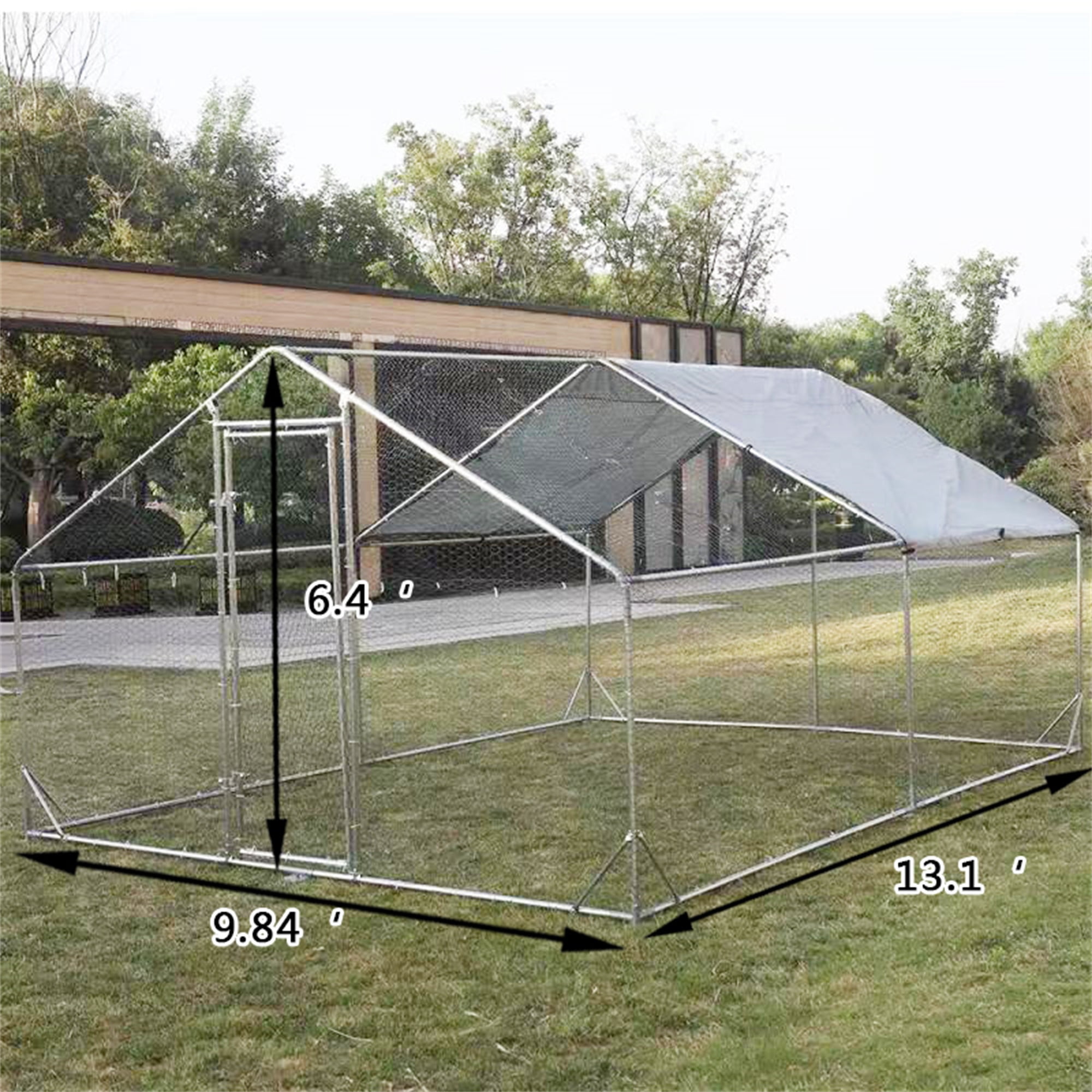 Pefilos 13'L Outdoor Large Chicken Coop, Walk-in Metal Poultry Cage Hen Run House Rabbits Habitat Pen with Waterproof and Anti-Ultraviolet Cover, Silver Pefilos 13'L Outdoor Large Chicken Coop, Walk-in Metal Poultry Cage Hen Run House Rabbits Habitat Pen with Waterproof and Anti-Ultraviolet Cover, Silver