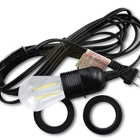 

Fantado Cord + SHATTERPROOF Bulb | Black Pendant Light Lamp Cord Combo Kit Switch S14 Cool White Bulb - 15 Foot