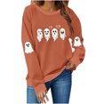 thumbnail image 2 of Meichang Sweatshirts d'Halloween pour Femmes Col Rond Chandails en Molleton Graphique Fantôme Mignon Imprimé Effrayant Manches Longues Vintage Chandail, 2 of 9
