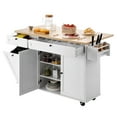 thumbnail image 5 of VEVOR Kitchen Island Cart with Storage, 60in Wide Mobile Kitchen Cart with Wheels, Drop Leaf, 2 Drawers, Trash Can Cabinet, Knife Holder, Spice Rack, and Towel Rack, Table for Dining Room, Pantry, 5 of 10
