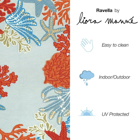 Liora Manne Ravella Aqua Indoor Outdoor Area Rug 70% Polypropylene Hand Tufted