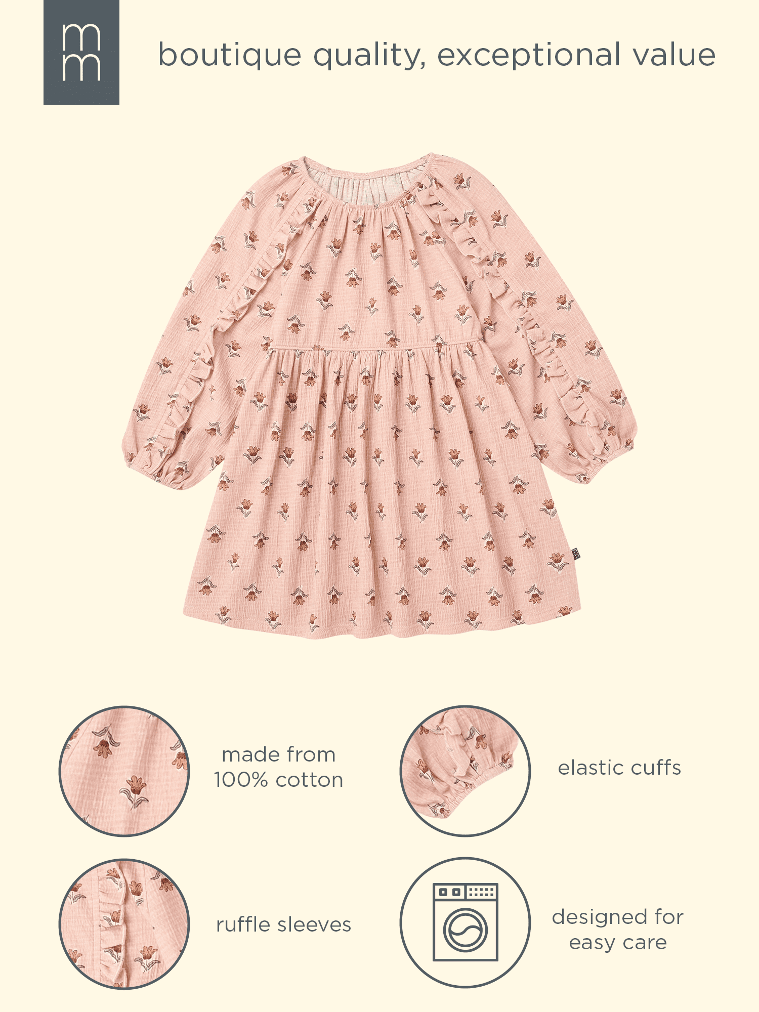 Modern Moments by Gerber Toddler Girl Dress with Ruffle Detail, Sizes 12 Months - 5T