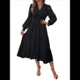thumbnail image 3 of Vestido de Larga para Mujer, con Escote en V, Corte en A, para Otoño y , Elegante, Modesto y Fluido, para Invitadas de Boda. Negro M, 3 of 10