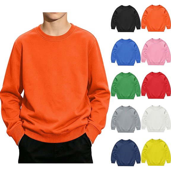 DJDLJWCJ Boys Long Sleeve Sweatshirt Solid Color Crewneck Pullover Boys Stretch Soft Lightweight Sweatshirts Orange Size 3T