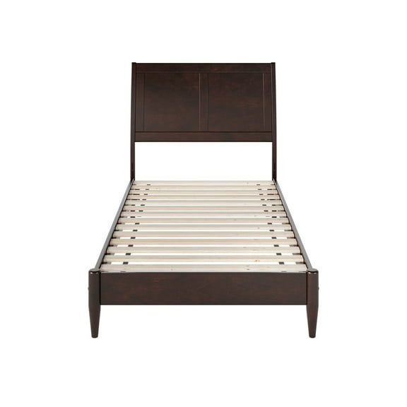 Solid Wood Sleigh Bed with USB Charger|Low Profile Platform Bed Twin Size|Modern Bedroom Furniture