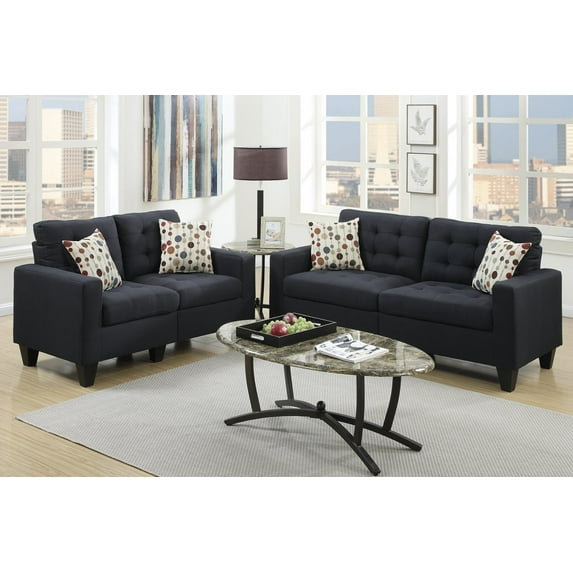 Linen-Like 2 Piece Sofa and Loveseat Set, Black