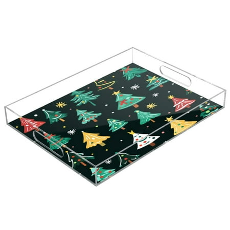 

Acrylic Tray 15.7*11.8*1.9 Inch Transparent Tray Food Tray Tea Cup Tray Serving Trays Cosmetics Storage Kitchen Table Bathroom Sundry Storage Colorful Cute Christmas Tree