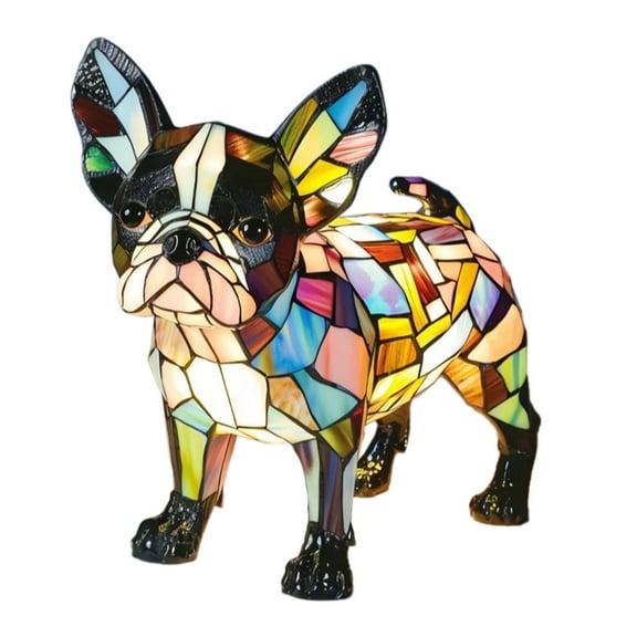 HzyK Large Boston Terrier Dog Lamp Resin Mosaic Night Light Warm Glow Pet Lover Gift Art Decor for Bedroom Living Room