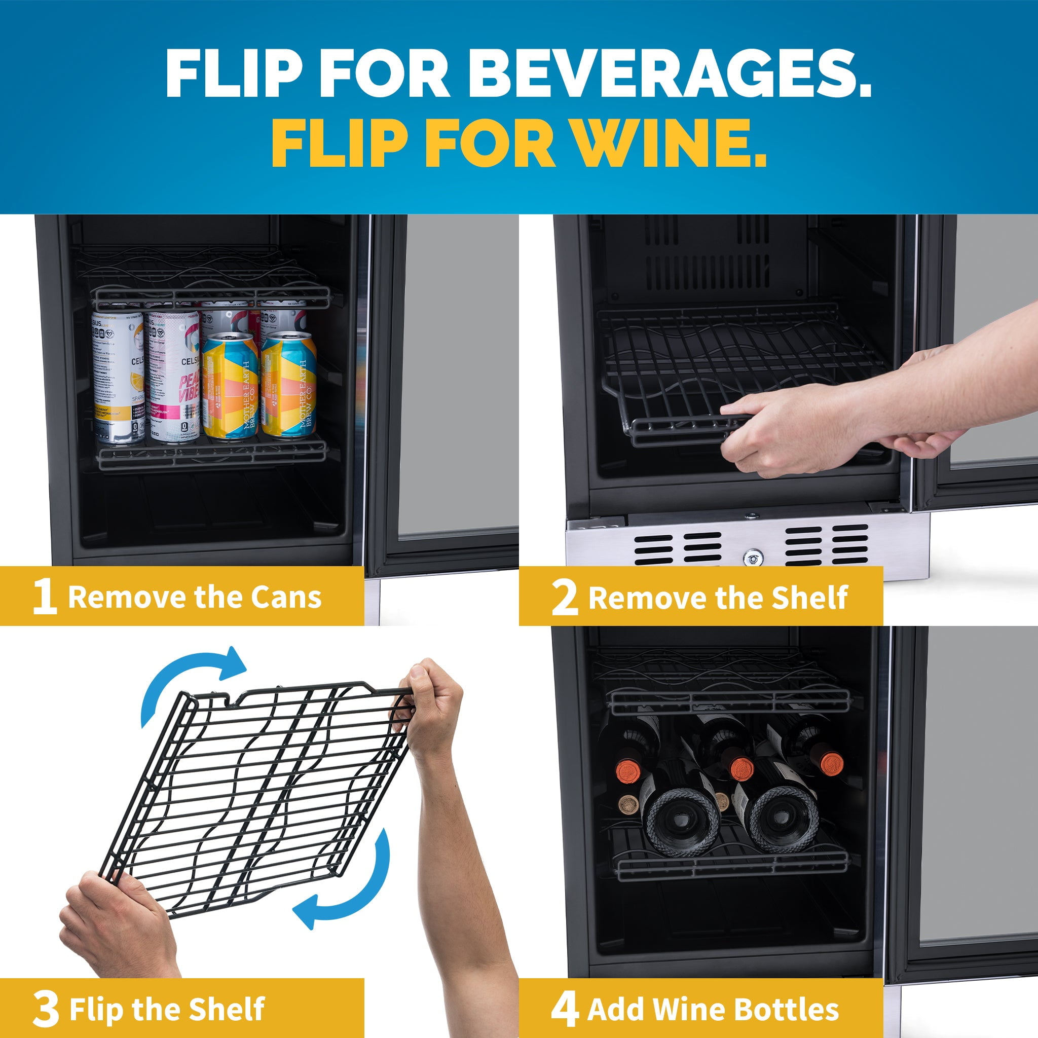 Newair 15" Wine & Beverage Refrigerator, Hold 80 Cans or 33 Bottles, Silver