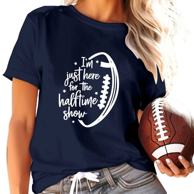 TSADFHJI Hauts pour Femmes Élégants Vacances Mode Décontractée Ample Rugby Imprimé Col Rond T-Shirt Manches Courtes TTTG Marine