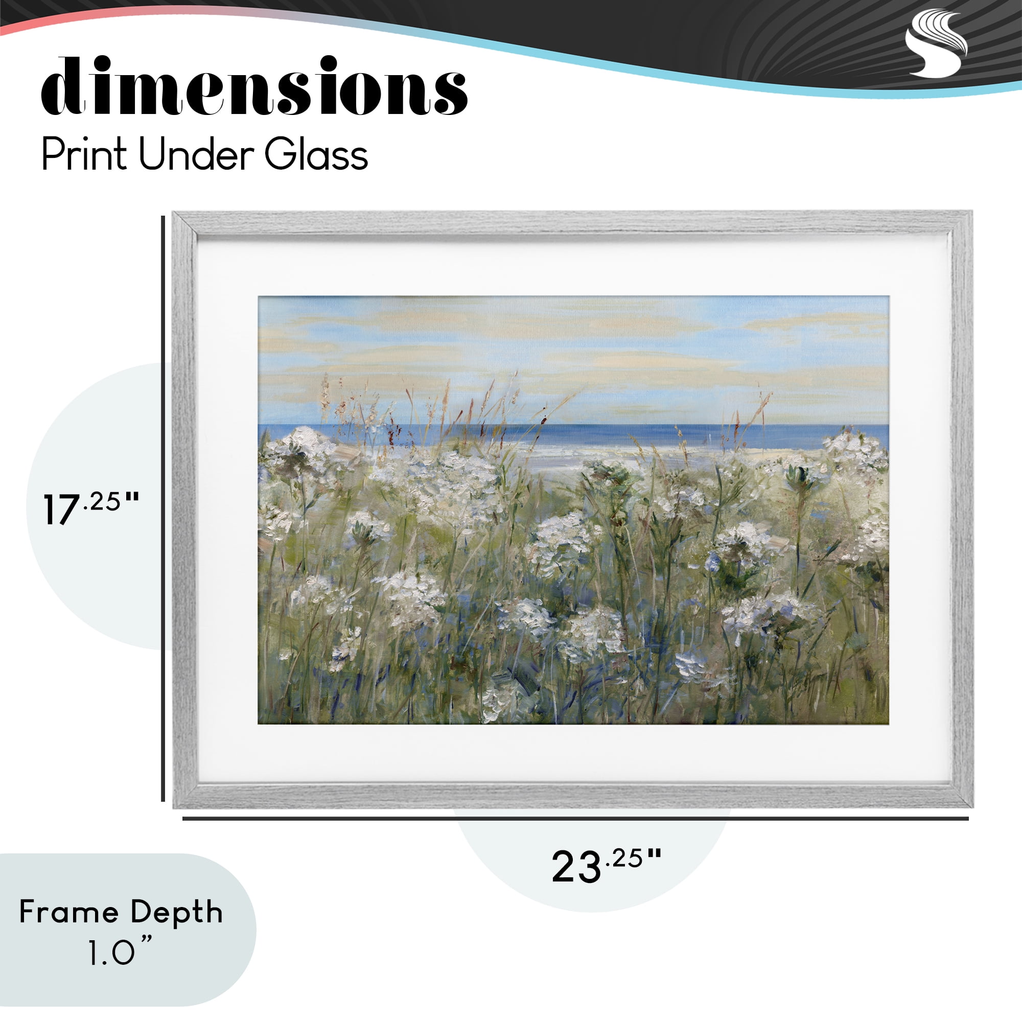 Stupell Industries Impressionist Seaside Meadow Gray Framed Print Under Glass, design by Sally Swatland