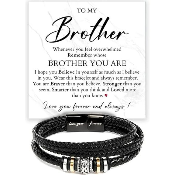 Brother Bracelet From Sister, To My Brother Bracelet, Braided Leather Stainless Steel Bracelets Gifts For Brothers With Message Card & Gift Box For Wedding Birthday Christmas, Brothers Bracelets Gift